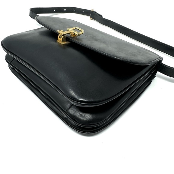 Celine Vintage Horse Carriage Bag – Black Leather Crossbody - Gold Logo Hardware - Picture 8 of 11